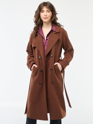 Manteau long chaud à ceinture