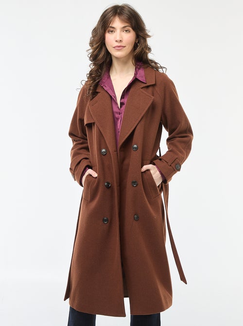 Manteau long chaud à ceinture - Kiabi