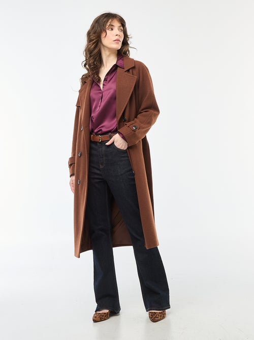 Manteau long chaud à ceinture - Kiabi