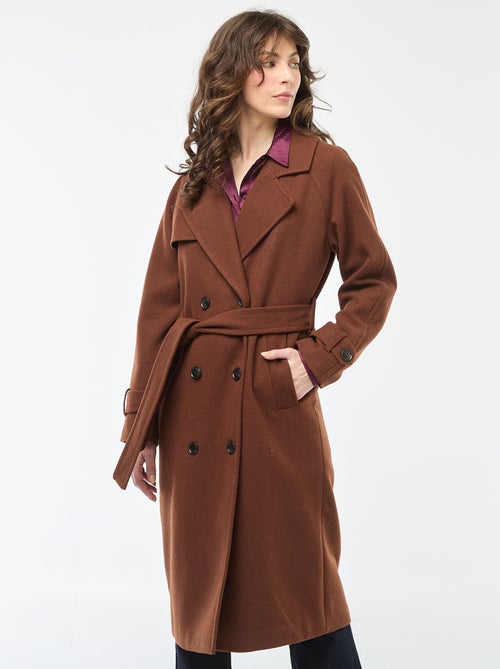 Manteau long chaud à ceinture - Kiabi