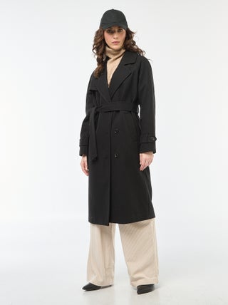 Manteau long chaud à ceinture