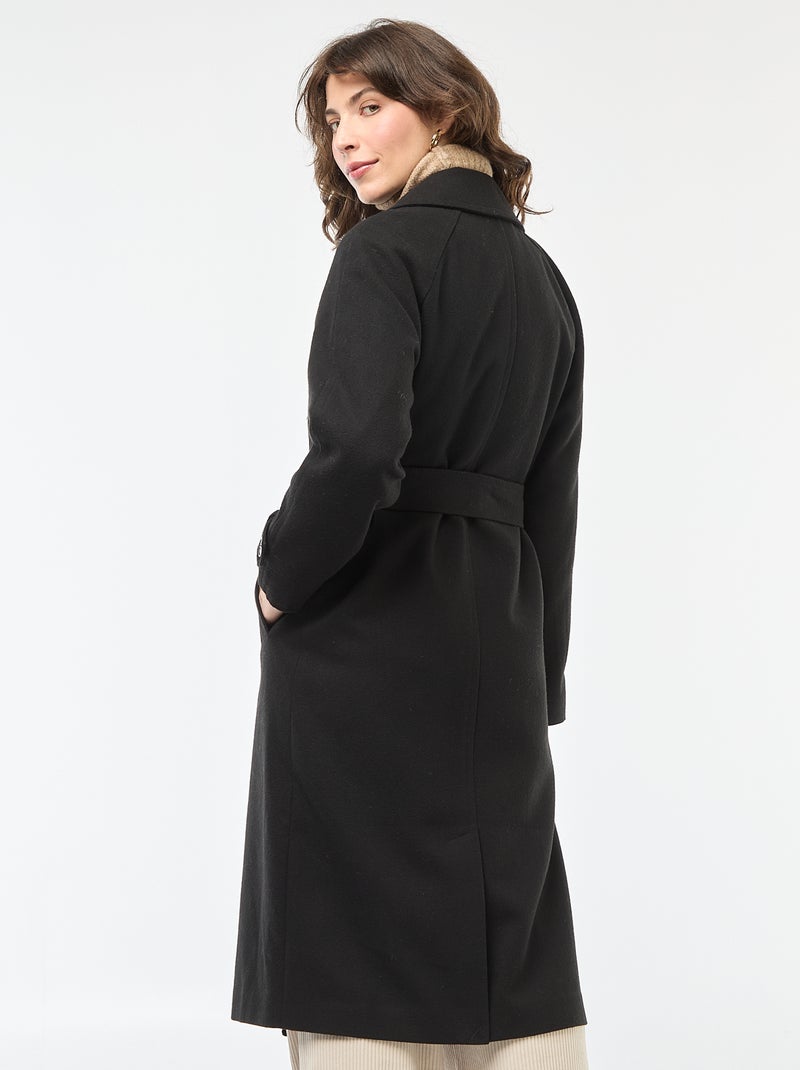Manteau long chaud à ceinture Noir - Kiabi