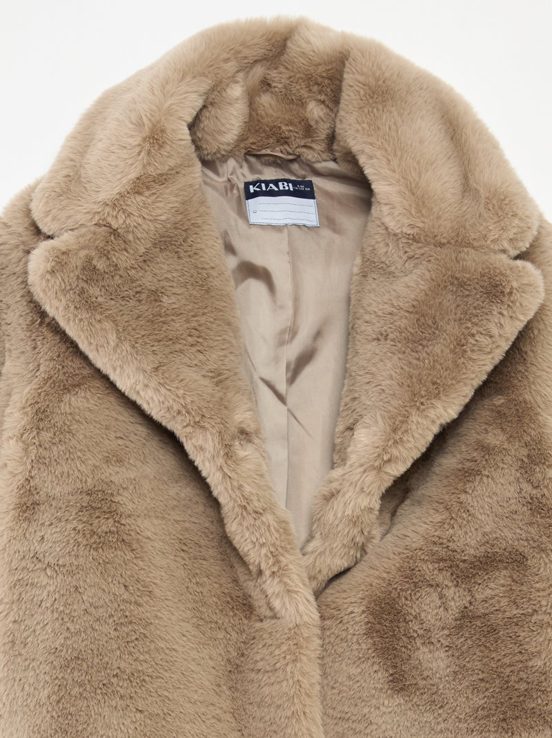 Manteau long chaud effet pelucheux Taupe - Kiabi