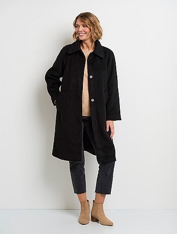 Manteau long col tailleur aspect laine
