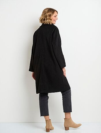 Manteau long col tailleur aspect laine