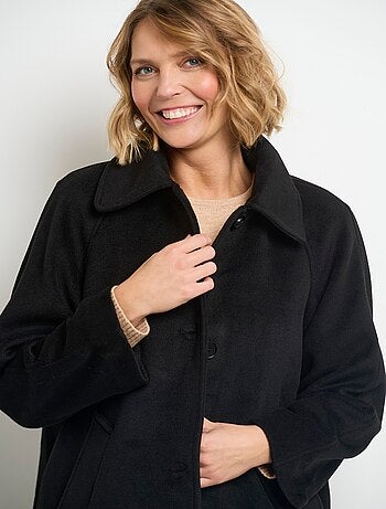 Manteau long col tailleur aspect laine