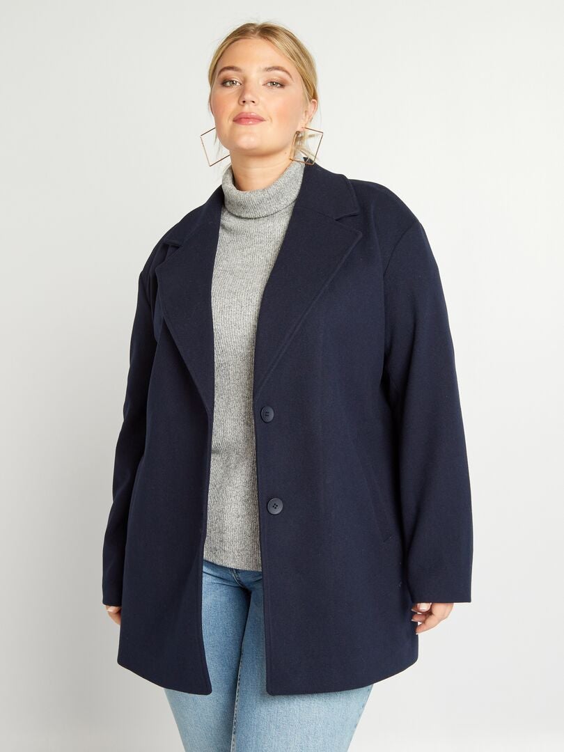 Manteau long col tailleur Bleu - Kiabi