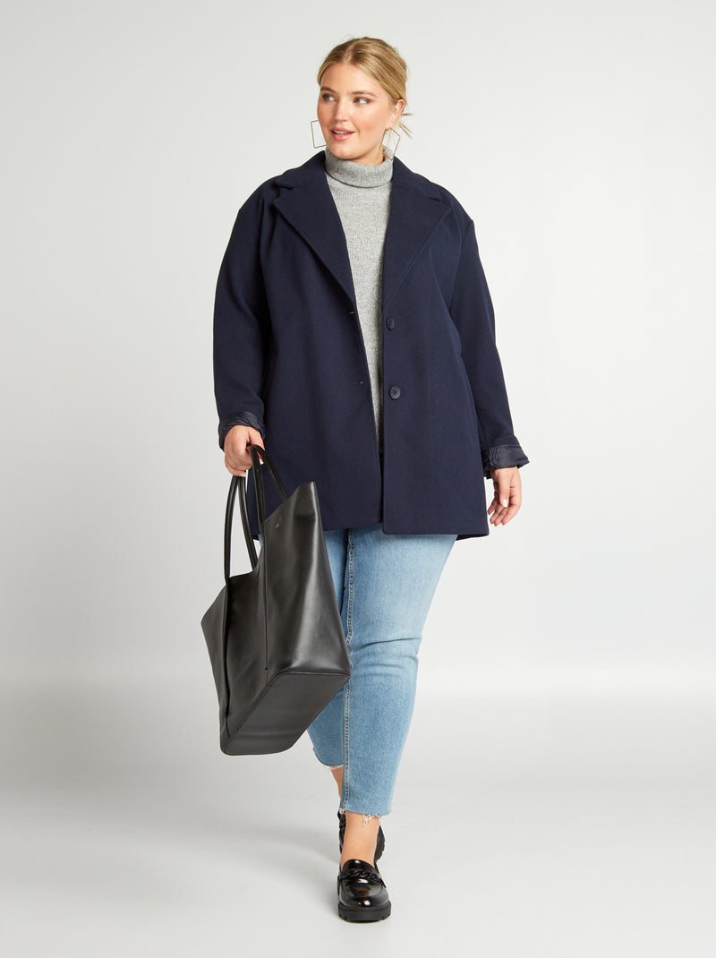 Manteau long col tailleur Bleu - Kiabi