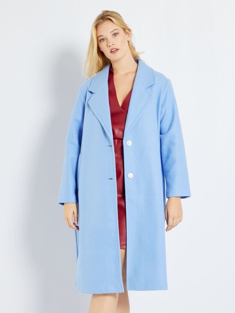 Manteau long col tailleur Bleu - Kiabi