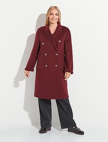 Manteau long drap de laine col tailleur