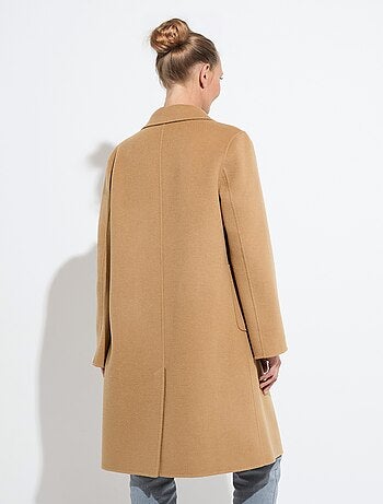 Manteau long drap de laine col tailleur
