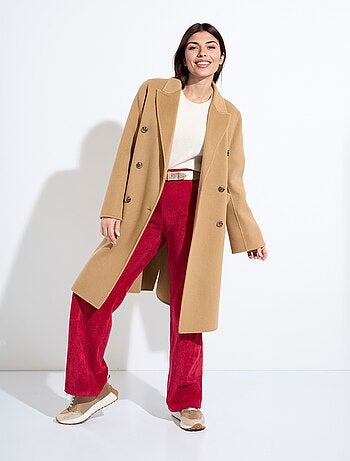 Manteau long drap de laine col tailleur
