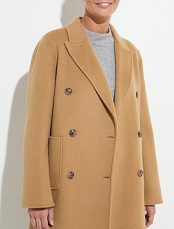 Manteau long drap de laine col tailleur