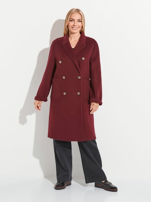 Manteau long drap de laine col tailleur - Kiabi
