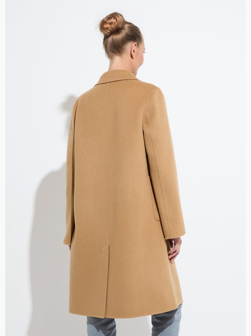 Manteau long drap de laine col tailleur Camel - Kiabi