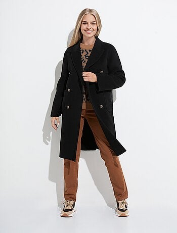Manteau long drap de laine col tailleur