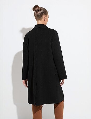 Manteau long drap de laine col tailleur