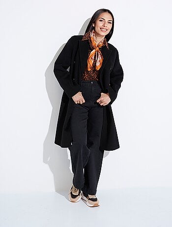 Manteau long drap de laine col tailleur