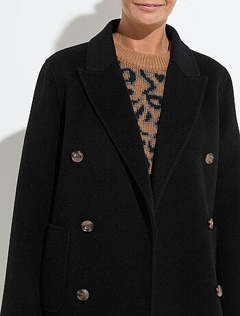 Manteau long drap de laine col tailleur