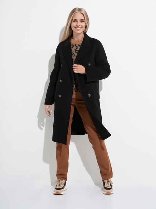 Manteau long drap de laine col tailleur - Kiabi
