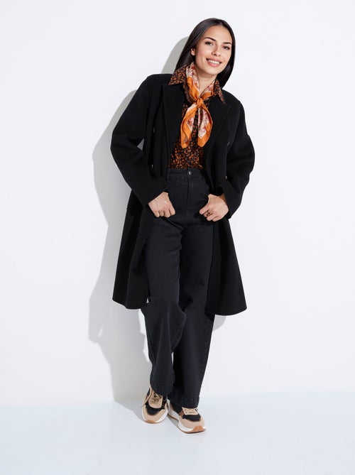 Manteau long drap de laine col tailleur - Kiabi