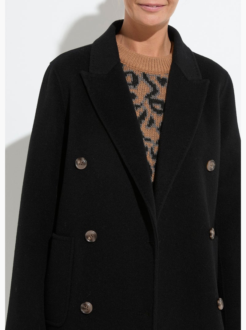 Manteau long drap de laine col tailleur Noir - Kiabi