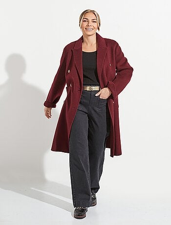 Manteau long drap de laine col tailleur