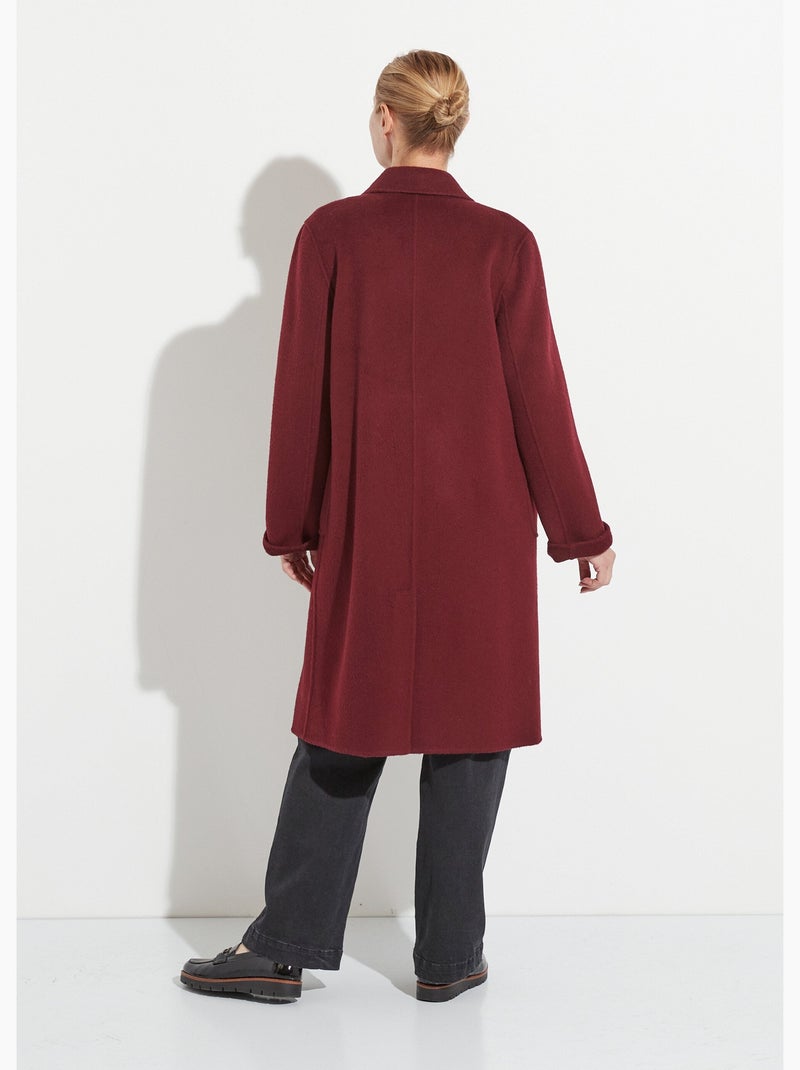 Manteau long drap de laine col tailleur Violet prune - Kiabi