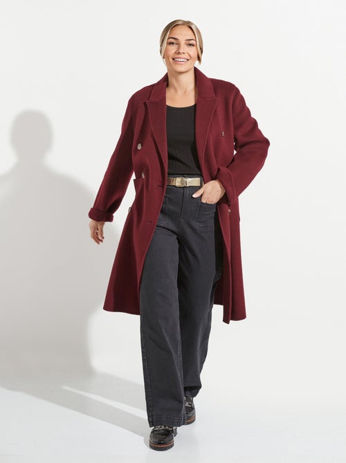 Manteau long drap de laine col tailleur - Kiabi
