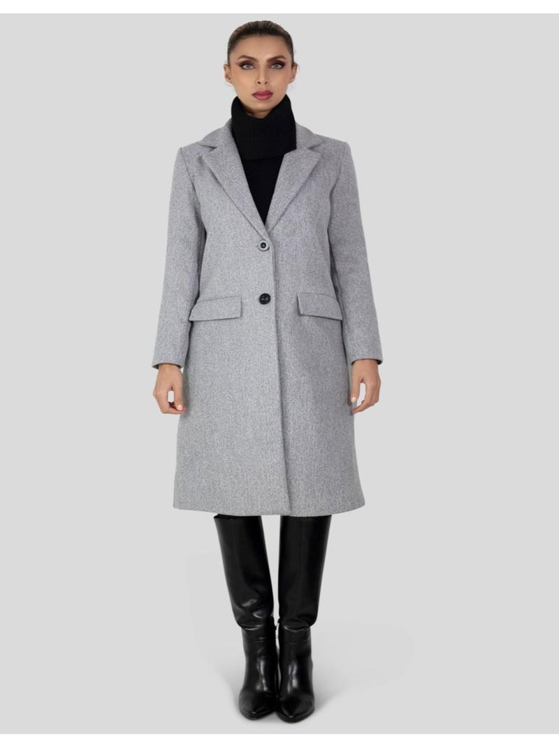 Manteau long droit boutonné Kebello Gris - Kiabi