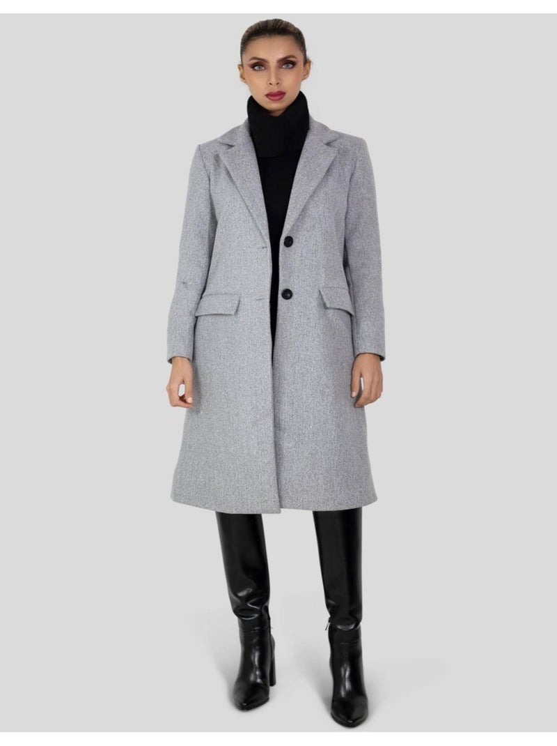 Manteau long droit boutonné Kebello Gris - Kiabi