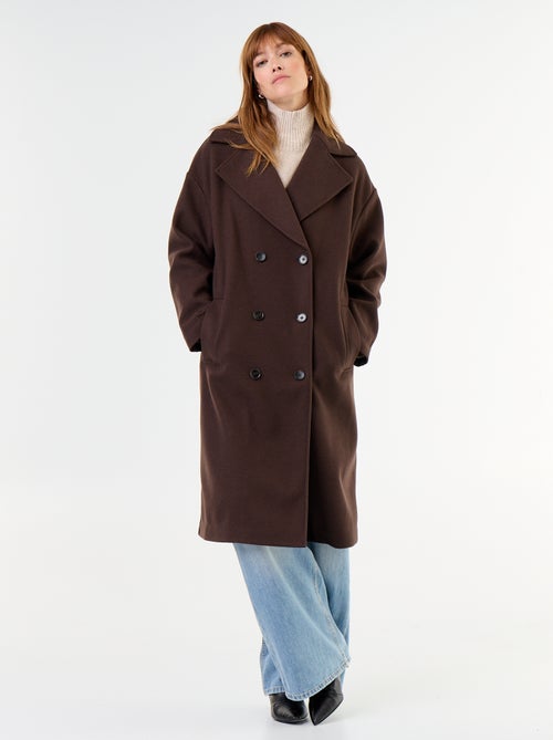 Manteau long effet lainage à col tailleur - Kiabi