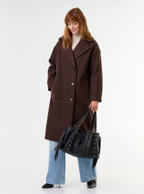 Manteau long effet lainage à col tailleur - Kiabi