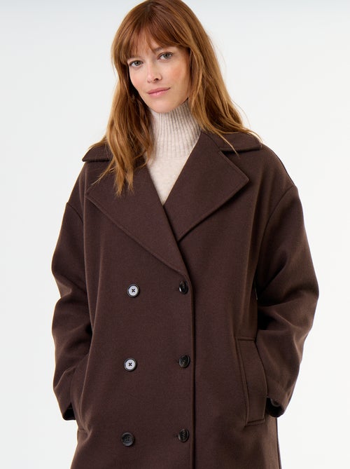 Manteau long effet lainage à col tailleur - Kiabi