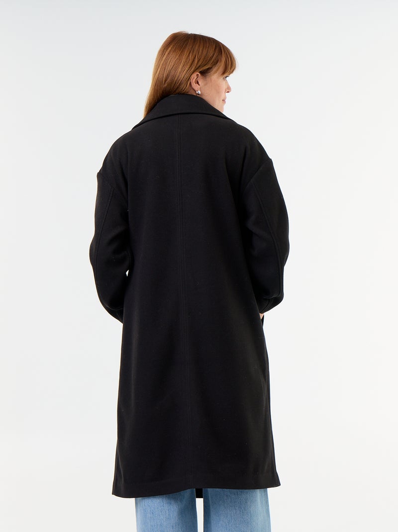 Manteau long effet lainage à col tailleur Noir - Kiabi