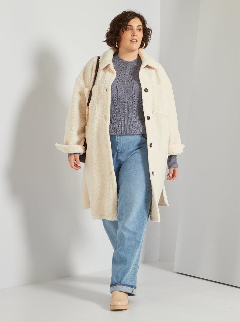 Manteau long effet moutonné Ecru - Kiabi