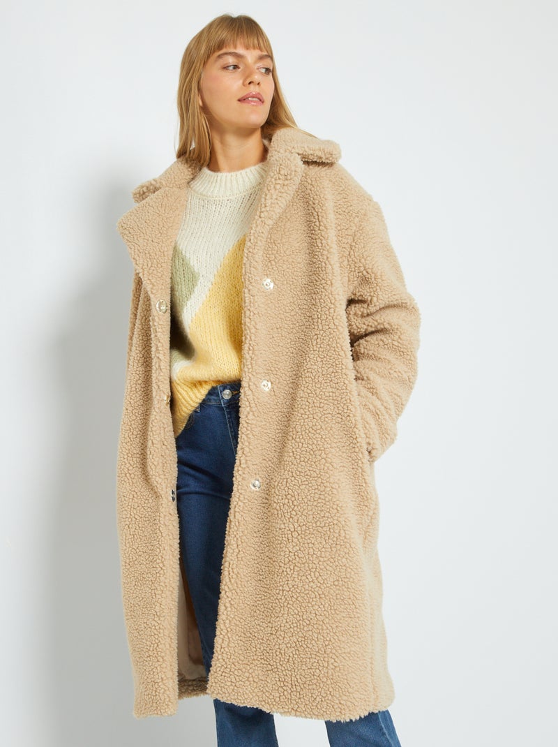 Manteau long effet moutonné 'JDY' Beige - Kiabi