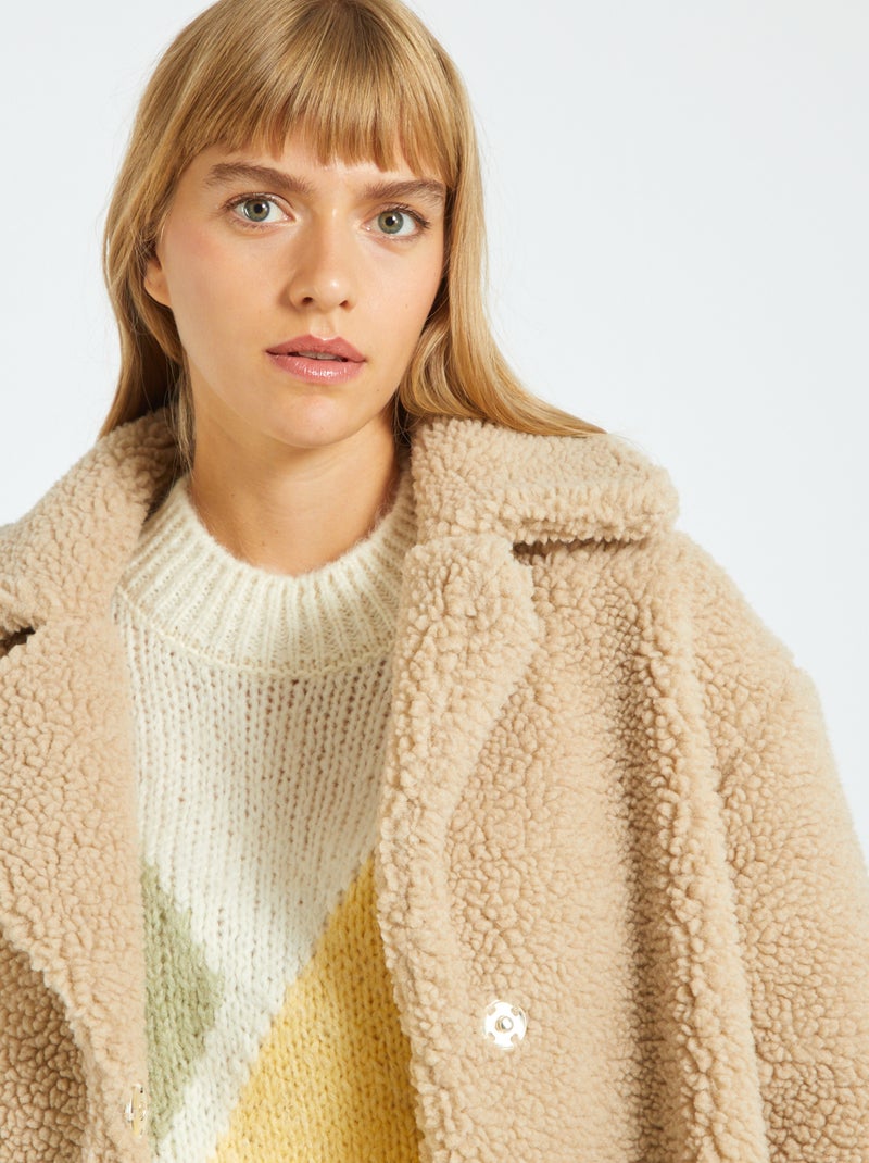 Manteau long effet moutonné 'JDY' Beige - Kiabi
