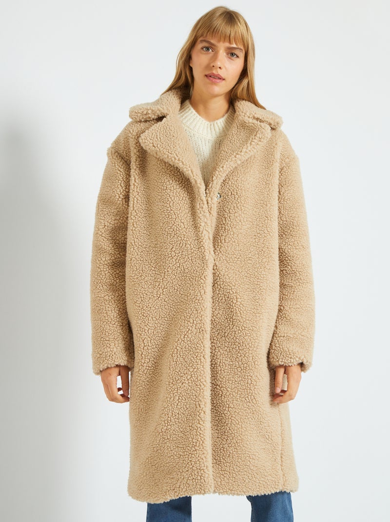 Manteau long effet moutonné 'JDY' Beige - Kiabi
