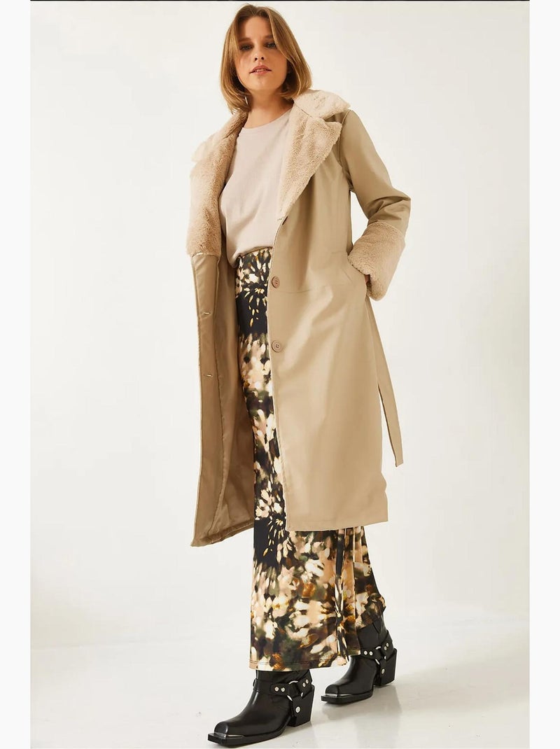Manteau long en cuir synthétique lucci Beige argile - Kiabi