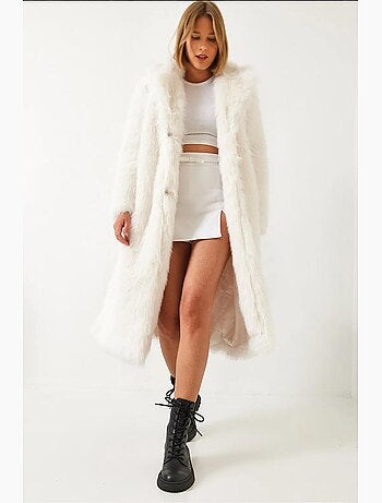 Manteau long en fausse fourrure à col châle lucci
