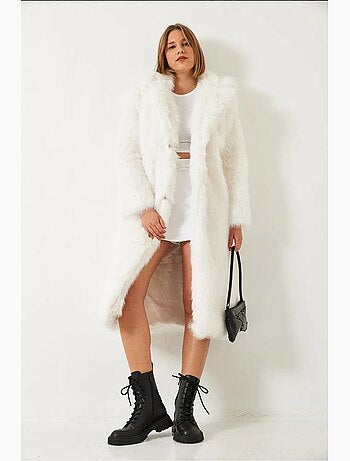 Manteau long en fausse fourrure à col châle lucci