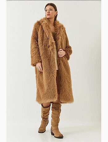 Manteau long en fausse fourrure à col châle lucci