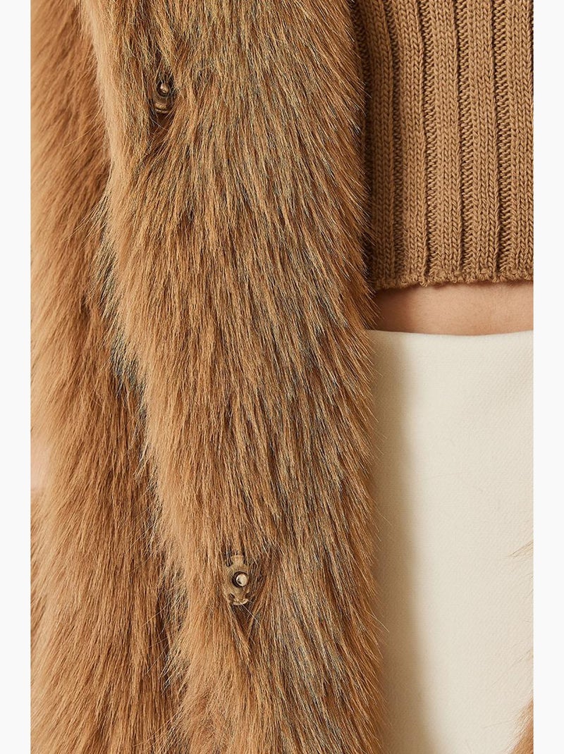 Manteau long en fausse fourrure à col châle lucci Camel - Kiabi