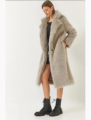 Manteau long en fausse fourrure à col châle lucci