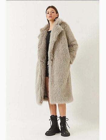 Manteau long en fausse fourrure à col châle lucci