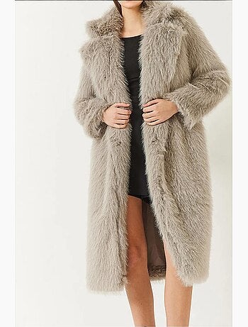 Manteau long en fausse fourrure à col châle lucci