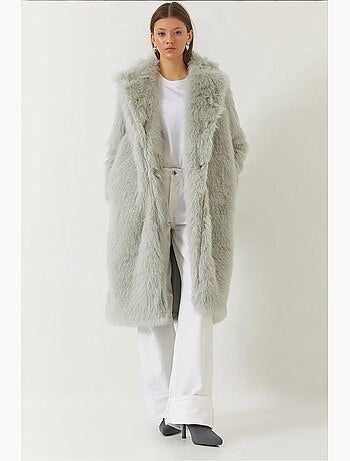 Manteau long en fausse fourrure à col châle lucci