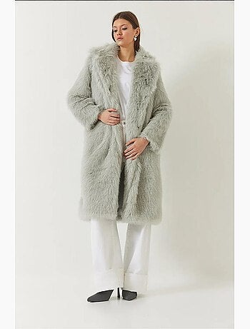 Manteau long en fausse fourrure à col châle lucci