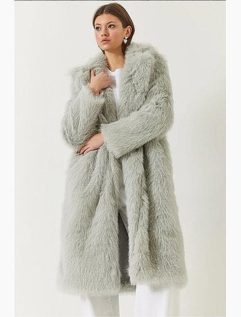 Manteau long en fausse fourrure à col châle lucci